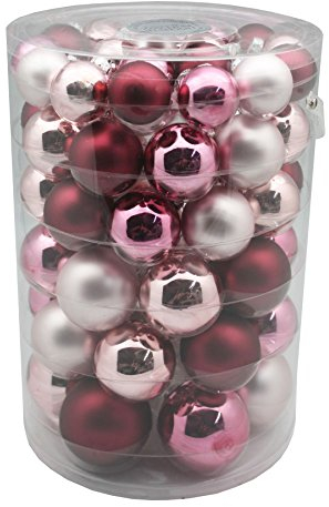 Christbaumkugeln Glas 4cm, 5cm, 6cm, 7cm 60St Dose (Avenue of Romance/rosa Magnolie) // Dekokugeln Weihnachtskugeln Baumkugeln Baumschmuck Set Inge-Glas 40mm 50mm 60mm 70mm