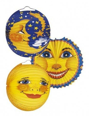 amscan Laterne Sonne & Mond - 25 cm, Kunststoff, Hängender Schmuck, Festliche Anlässe