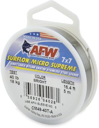 American Fishing Wire Surflon Micro Supreme, filo in acciaio inox 7x7 rivestito in nylon, test 18,1 kg, diametro 0,61 cm, luminoso, 5 m