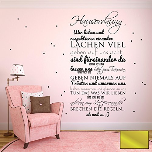 Wandtattoo Wandaufkleber Wandsticker Hausordnung Spruch mit Punkten M1214 - ausgewählte Farbe: *Gold* - ausgewählte Größe: *XXL - 73cm breit x 145cm hoch*