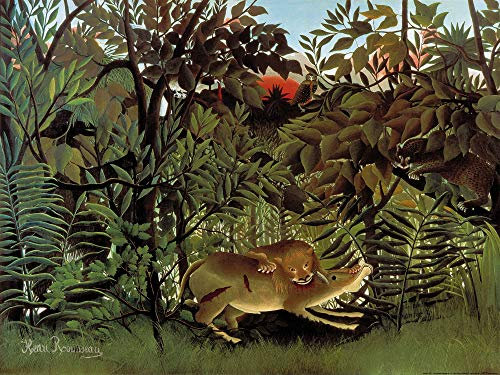 1art1 Henri Rousseau Poster Der Hungrige Löwe Wirft Sich Auf Die Antilope, 1905 Kunstdruck Bild 80x60 cm