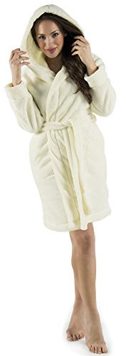 CelinaTex XS-XXXL Bademantel Kapuze Uni kurz seitliche Eingrifftaschen Damen Sherpa Kuschelfleece Morgenmantel, Sauna, Spa, Pool, Bad, flauschig und komfortabel - OEKO-TEX Korfu