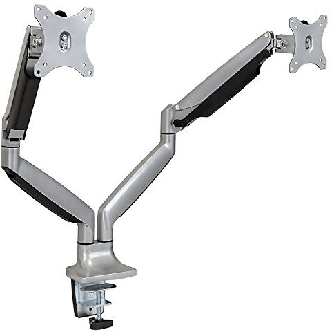 Mount-It! Dual Monitor Desk Mount Arm, Height Adjustable Full Motion Monitor Stand with Gas Spring Arms, Fits 24, 27, 29, 30, 32 Inch Computer Screens