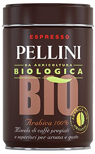 Pellini Espresso Bio, Café Molido para Moka de Agricultura Biológica de Sabor Dulce y Delicado, Mezcla 100% Arábica de Tueste Medio, Envase de 250g