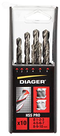 DIAGER - Forets HSS meulé taillé - Coffret de 10 forets - Perçages aciers alliés et non-alliés - Usage polyvalent - diamètre de 1 à 10mm
