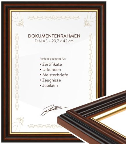 WANDStyle DIN A3 Bilderrahmen Holz, Urkundenrahmen Braun, Dokumentenrahmen zum Aufhängen, Meisterbrief Rahmen 30x42 cm, Vintage Bilderrahmen A3 Holz, Diplom Fotorahmen H015 - Made in Germany