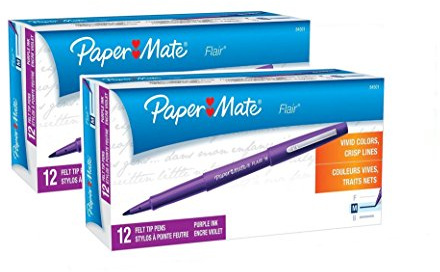 Paper Mate Flair 8450152 - Pennarelli porosi, punta media, viola, confezione da 24