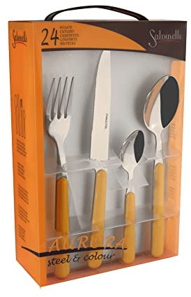 Salvinelli Aurora-Set di Posate da 24 Pezzi, Acciaio Inossidabile, Arancio, 30 x 30 x 30 cm