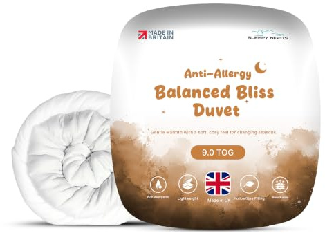 SleepyNights 9.0 Tog Double Duvet Quilt – Lightweight & Breathable All Season Comforter – Anti Allergy Hollowfibre Bedding, Soft & Non-Allergenic – Made in UK (200 x 200cm)