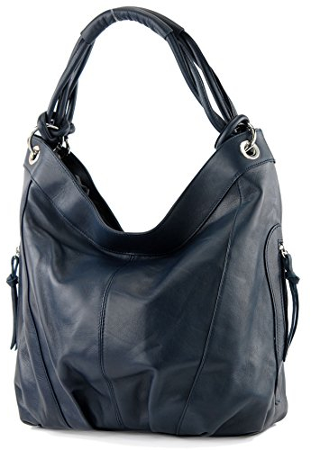 modamoda de - Z18 - ital Damenhandtasche aus Leder/Nappaleder, Farbe:Dunkelblau