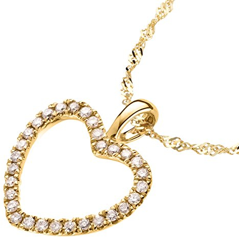 Ardeo Aurum Damen Anhänger mit Kette Collier aus 585 Gold Weißgold mit 0,15 ct Diamant Brillant Herzanhänger Herz Singapurkette Halskette