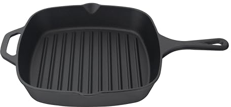 Jim Beam , Vorbehandelte Gusseisen-Bratpfanne mit Rillen, quadratisch, 40,6 cm, Schwarz