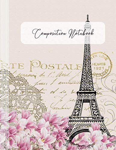Composition Notebook: Music Sheet Paper Notation Book (Large) - Blank 12 Staves Musician Staff Notes Manuscript Journal For Girls Women - Blush Pink ... - Paris Eiffel Tower Art Illustration