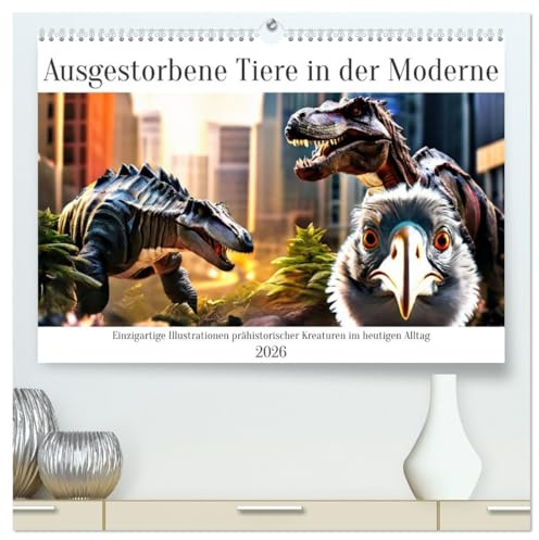 Ausgestorbene Tiere in der Moderne (hochwertiger Premium Wandkalender 2026 DIN A2 quer), Kunstdruck in Hochglanz: Faszinierende Bilder prähistorischer Tiere (CALVENDO Tiere)