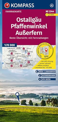 KOMPASS Fahrradkarte 3344 Ostallgäu, Pfaffenwinkel, Außerfern 1:70.000: reiß- und wetterfest