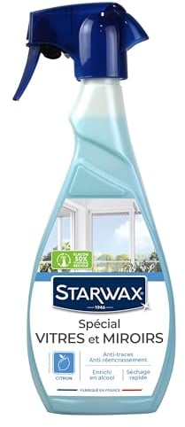 STARWAX Nettoyant Spécial Vitres et Miroirs - 500 ml - Idéal Contre la Poussière et la Pluie - Haute Teneur en Alcool - Séchage Rapide - Sans Traces - Pratique