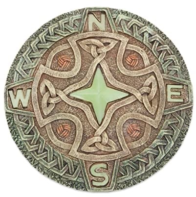 Bits and Pieces - 10” (25.5 cm) Glow-in-The-Dark Celtic Compass Decorative Stone - Yard Decoration – Beautiful Lawn/Garden Stone