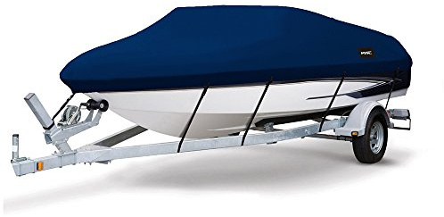 MSC Heavy Duty 600D Marine Grade Polyester Canvas Trailerable Waterproof Boat Cover,Fits V-Hull,Tri-Hull, Runabout Boat Cover (Model C - Length:16'-18.5' Beam Width: up to 94, Navy)