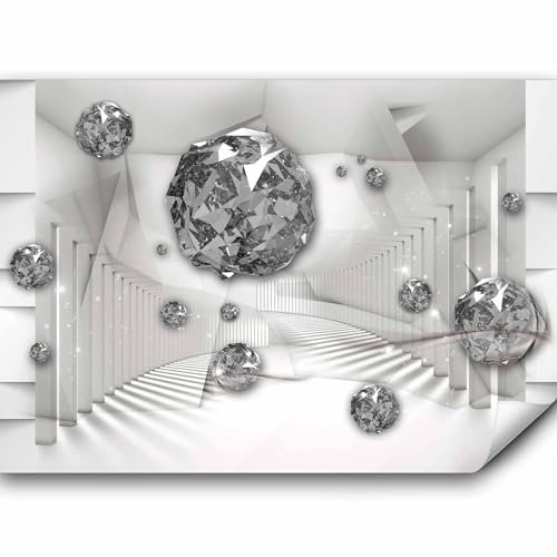 murando - Fototapete 3D Effekt 300x210 cm - Foto Tapete Schlafzimmer Wohnzimmer Moderne Vliestapete XXL Wandtapete Motivtapeten Bildtapete 3d Effekt Wand Dekoration - Abstrakt Diamant silber weiß