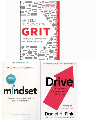 Grit, Mindset Carol Dweck, Drive Daniel H Pink 3 Books Collection Set