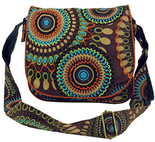 GURU SHOP Schultertasche, Hippie Tasche, Goa Tasche - Braun, Unisex - Erwachsene, Baumwolle, 22x23x12 cm