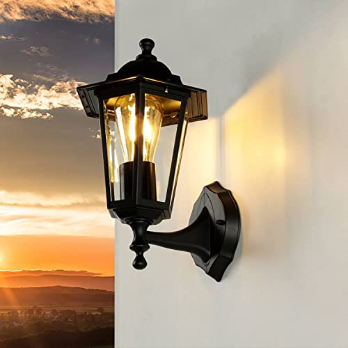 Licht-Erlebnisse Außenleuchte für die Wand Aluminium Glas Schwarz IP44 Terrasse Balkon H:36 cm E27 stehend Rustikale Wandlaterne Garten PARIS
