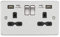 13A 2G Switched Socket with Dual USB Charger A + A (2.4A) - Brushed Chrome with Black Insert
