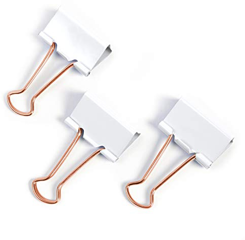 Rapesco 1508 19mm Foldback Klammern, Weiß mit Rose Gold Griffen, 80 Stück