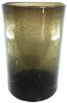 Drescher - zylindrische Glasvase 28cm braun grün mundgeblasen