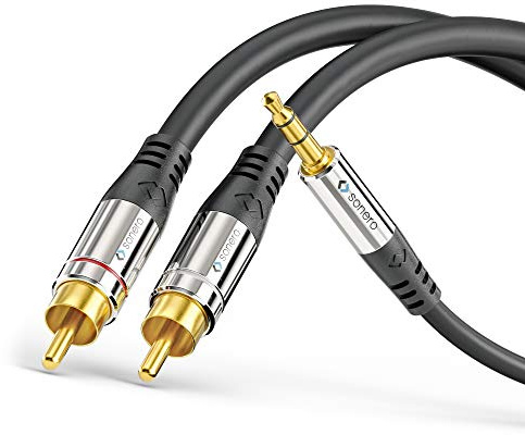 Sonero Premium Audio Adapterkabel, 7,50m, 3.5mm Klinke auf 2x Cinch Stecker, vergoldete Kontakte, schwarz, S-AC600-075 | AUX Stereo Audiokabel für Smartphone, Tablet, MP3 Player, Receiver und Lautsprecher, mit vergoldeten Kontakten