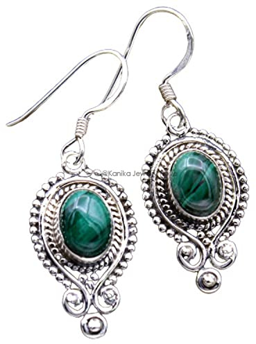 Malachit-Edelstein-Sterlingsilber-Boho-Ohrringe für Frauen und Mädchen, Lünette mit Ohrhaken, grüne Brautjungfernohrringe, Weihnachtsgeschenk