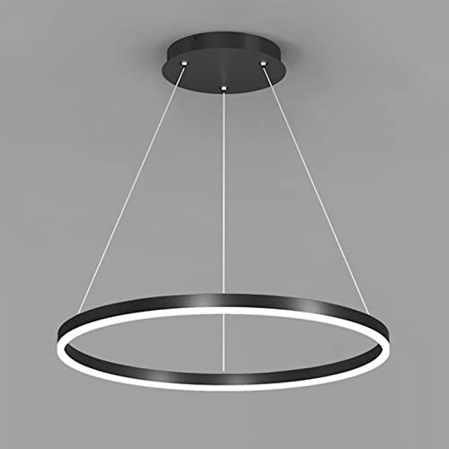 AIRUI 1-Licht Single Circle Pendelleuchte Nordic Modern Ring Lüster Abgehängt Verstellbar LED Hängelampe Für Wohnzimmer Schlafzimmer Esszimmer,Black+Warm White-80CM 50W
