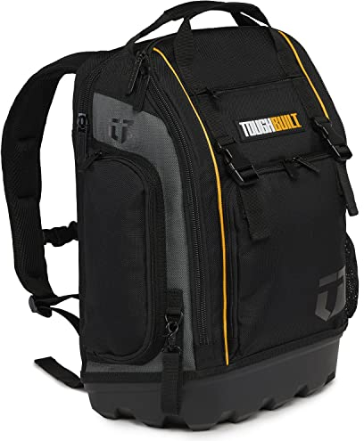 ToughBuilt - Tool Bag and Backpack, Fits 13 -17 Laptops, Large Front Flap Provides Easy Access to all Tools, Rugged Off-Road Base, Open and Covered Internal Pockets (TB-66C), Black, Classic