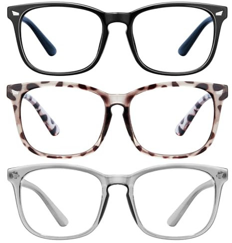 Blue Light Blocking Glasses - Women/Men 3Pack Computer Reading Gaming Anti Eyestrain Blue Light Glasses Non Prescription, 8068 3pack Black+gery+douhua, M