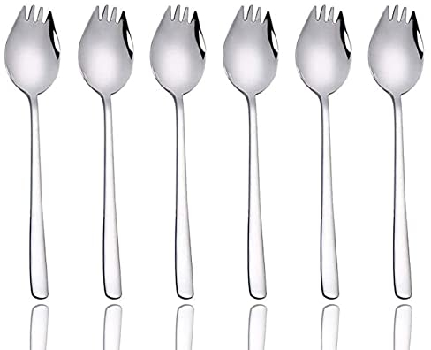 6 Pièces En Acier Inoxydable 304 2 En 1 Fourchette à Soupe Cuillère à Soupe Fourchette à Salade Cuillère à Spaghetti, Utilisée Pour Les Fruits, La Crème Glacée, Convient Au Camping En Plein Air