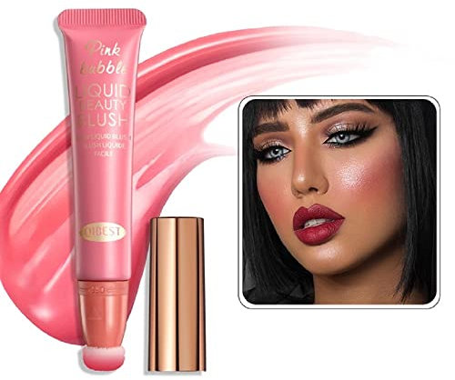 Liquid Blush Wand Face Liquid Blush with Cushion Applicator Lightweight Soft Waterproof Blendable Rouge Liquid Blush Stick for Eyeshadow Cheeks And Lips Multi-Use Makeup (Sweet Rose Pink)