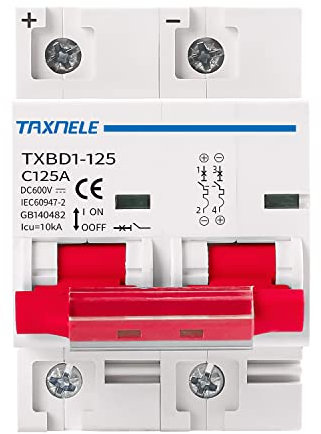 Disjoncteur miniature DC MCB 2P 80A 100A 125A 600V Mini disjoncteur solaire à montage sur rail DIN Isolateur de protection contre les courts-circuits pour système solaire PV (80A)