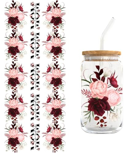 UV DTF Tasse Wrap Transfer Sticker,Asudaro 5Blätter Rub on Sticker Aesthetic Wasserdicht Floral Theme Transfer Sticker Transferfolie für 16oz Glasbecher Glas Tassen Dekor Pflanze Aufkleber Typ 3