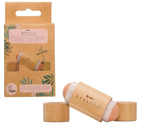 STYLPRO Bamboo Volcanic Oil Absorbing Roller - Natürliche Ölkontrolle, doppelendig, wiederverwendbar, sanft zur Haut, langlebig, tragbar, kompakt, leicht zu reinigen, natürliche Vulkangesteinsmischung