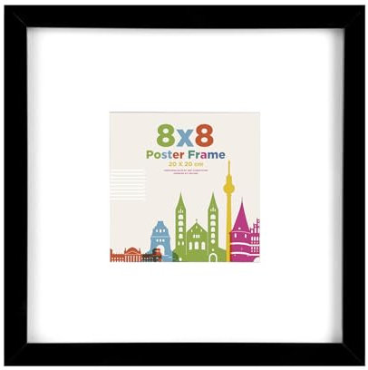 Egofine 8x8 Picture Frame with 4x4 Mount, Wooden 20 x 20 cm Frames Featuring Clear Acrylic Glass for Table and Wall Mounting, Perfect for Portrait, Home, Office,Black