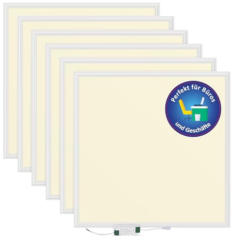 LECOM 6x Deckenleuchte LED Panel 62x62 Flach CRI90 kein Flimmern Warmweiß Rasterdecke Einbauleuchten Bürodeckenleuchten Geschäftsleuchte Arbeitsplatzbeleuchtung (3000K)