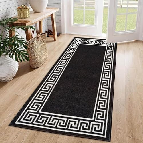 Cozy Haven Athena Runner Rug – Large Non-Slip Washable Carpet for Living Room, Bedroom, Hallway, Lounge, Dining, Kitchen, Modern Indoor Long Floor Runners (Black & White, 80x150 cm)