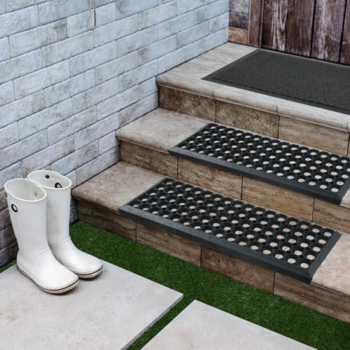 e-floor Stufenmatte Gummi, Stufenmatte für drinnen und draußen, 25 x 75 cm, rutschfest, Fußmatte (Domino Schwarz)
