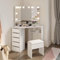 ZANOFIRA Corner Dressing Table Set with 3 Angle Mirrors and LED Lights, Vanity Table with Adjustable Brightness, White Corner Desk with Stool, Makeup Desk with Drawers, L111xW54xH141.5