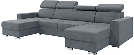 MEBLINI Schlafcouch mit Bettkasten - Ecksofa mit Schlaffunktion - Sofa mit Relaxfunktion und Kopfstützen - Couch U-Form - Eckcouch - Wohnlandschaft - Voss - 306x168x79cm - Grau Samt
