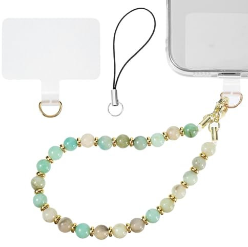 simarro Handykette Anhänger, Universal Handyanhänger Perlen Handykette Kurz mit Handykette Pads, Handy Perlen Schlüsselband Kompatibel mit Jedem Handy Smartphone und Handy Hülle (Mixed Amazonite)