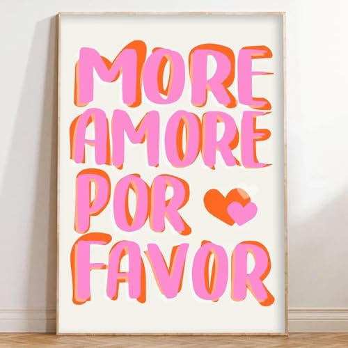 LZJAGXX Nordic More Amor Por Favor Eclectic Pink Love Girls Zitat Wandkunst Leinwandgemälde Poster für Wohnzimmerdekor Bild 30 x 40 cm ungerahmt