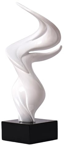 HAUCOZE Modern Skulptur Deko Abstrakte Statue Ornament Heim Dekoration 41cm | Glänzend Weiß Resin Figur mit Schwarz Sockel Trendige Geschenk Handgefertigte Kunst für Bücherregal Schreibtisch