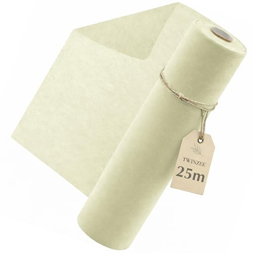 Twinzen Vlies Tischläufer 30 cm x 25 m Wiederverwendbar Creme