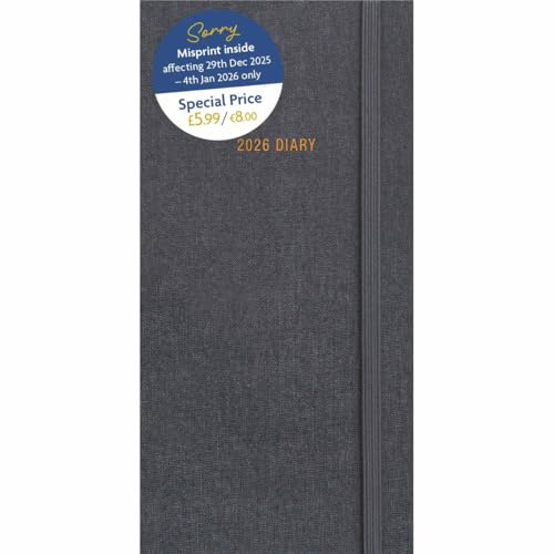 Charcoal Slim Diary 2026, General Diaries, Week To View, Basics, Gift